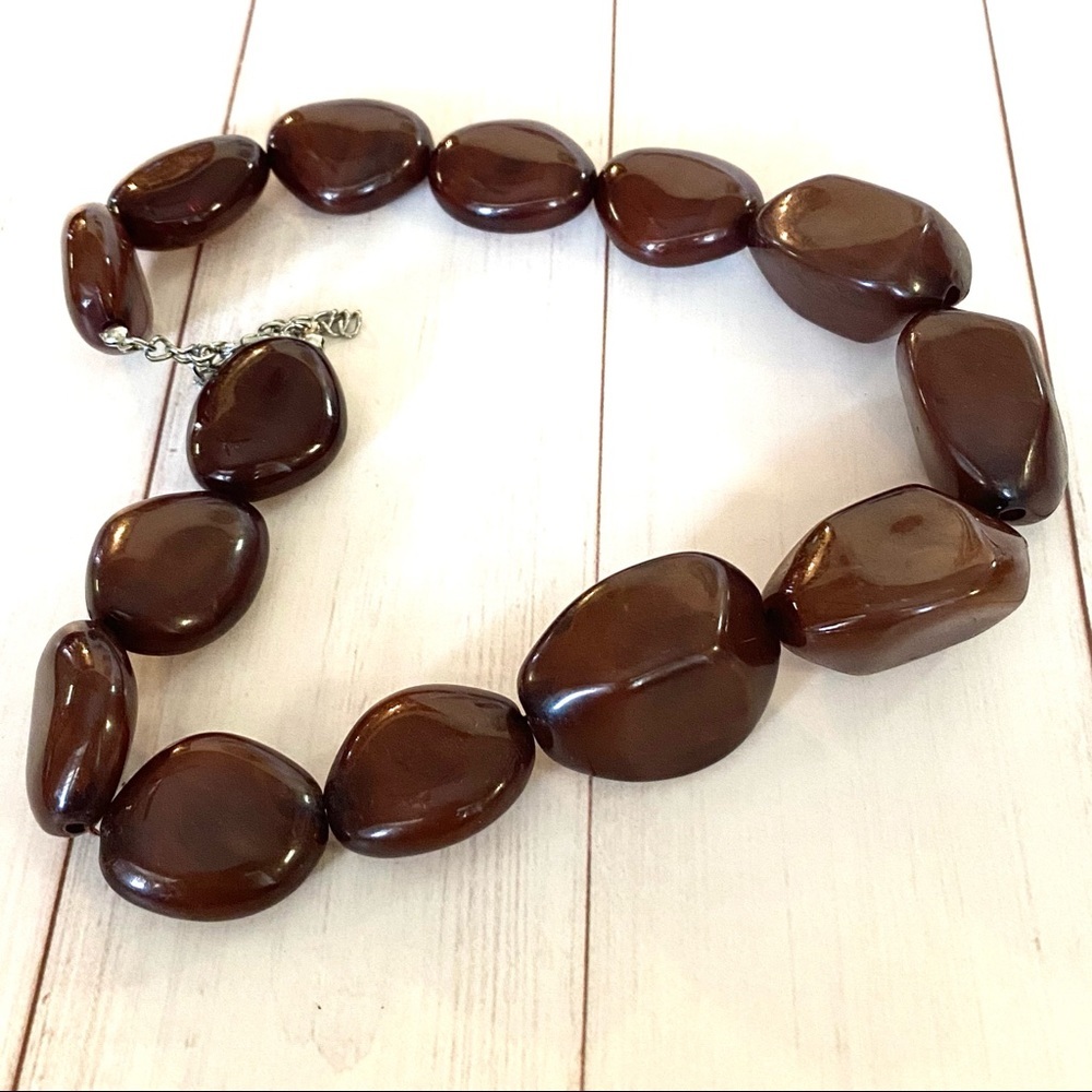 Large Brown Beaded Statement Necklace - image 5